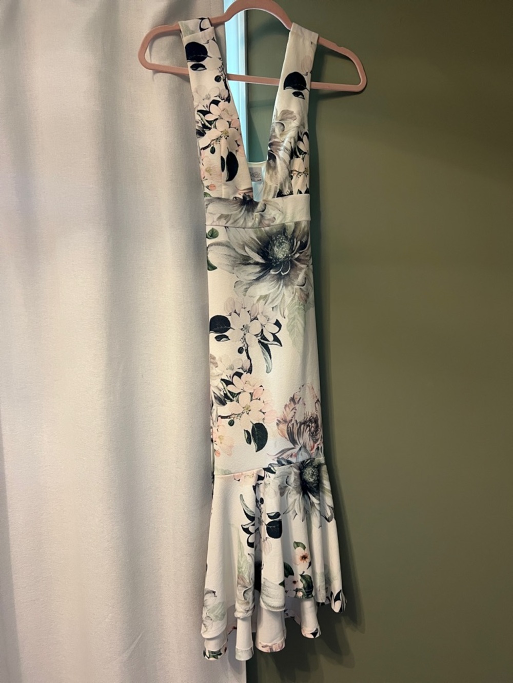 Selfie Leslie White Midi Dress with Pink & Green Floral Print